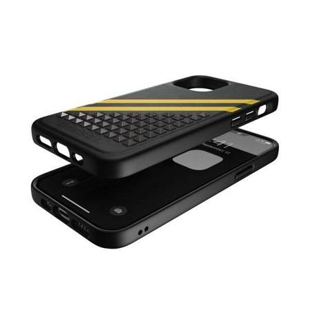DIESEL MOULDED CASE PREMIUM LEATHER STUDS AND STRIPS IPHONE 12 / 12 PRO CZARNY/ŻÓŁTY