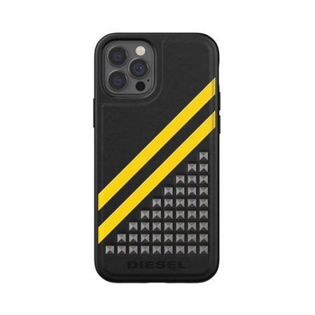 DIESEL MOULDED CASE PREMIUM LEATHER STUDS AND STRIPS IPHONE 12 / 12 PRO CZARNY/ŻÓŁTY